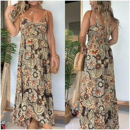 💕Zeitlich begrenztes Angebot: 50 % RABATT💕Sexy langes Kleid mit Spaghettiträgern und Blumenmuster für Damen