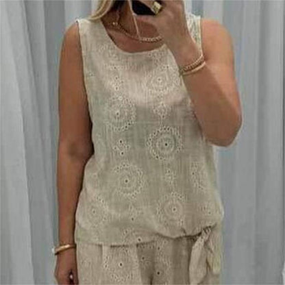 😜49% Rabatt 😽Lässiges 2-teiliges Set aus ärmellosem Oberteil und Hose mit weitem Bein