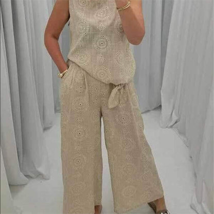 😜49% Rabatt 😽Lässiges 2-teiliges Set aus ärmellosem Oberteil und Hose mit weitem Bein