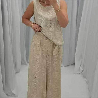 😜49% Rabatt 😽Lässiges 2-teiliges Set aus ärmellosem Oberteil und Hose mit weitem Bein