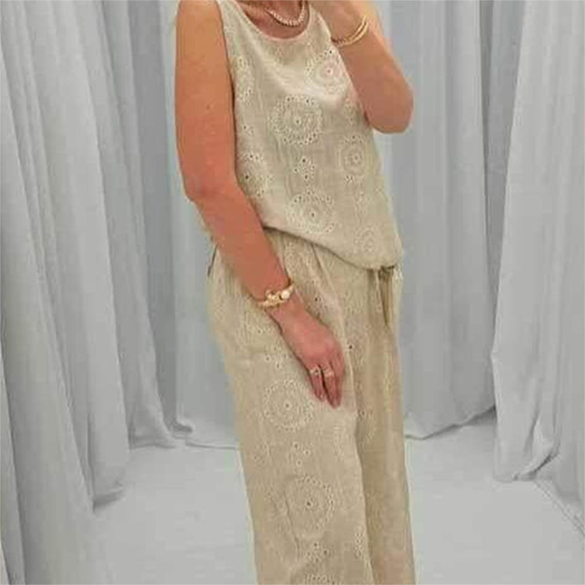 😜49% Rabatt 😽Lässiges 2-teiliges Set aus ärmellosem Oberteil und Hose mit weitem Bein