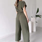 💥50% Rabatt🌷Lässiger Jumpsuit mit V-Ausschnitt und kurzen Ärmeln für Damen
