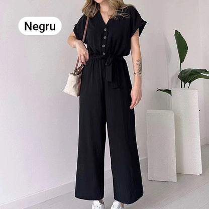 💥50% Rabatt🌷Lässiger Jumpsuit mit V-Ausschnitt und kurzen Ärmeln für Damen