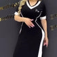 Trendy gestreiftes Slim Fit-Kleid mit V-Ausschnitt für Damen