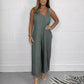 Ärmelloser Jumpsuit mit V-Ausschnitt und weitem Bein und langen Hosen