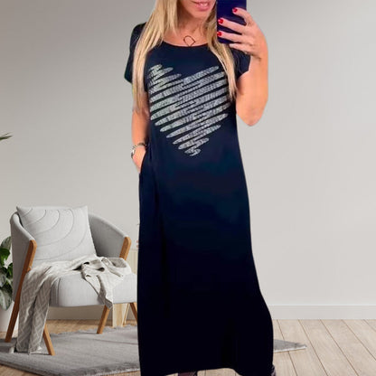 Langes T-Shirt-Kleid mit Seitenschlitz