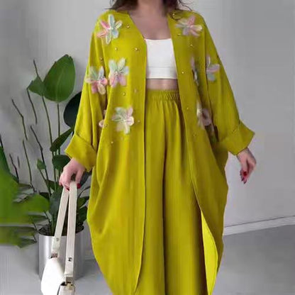 👗49% Rabatt🌸Damen Casual Zarte Blume Lange Strickjacke und Hose Set