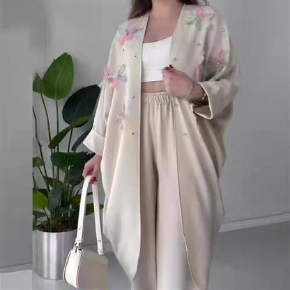 👗49% Rabatt🌸Damen Casual Zarte Blume Lange Strickjacke und Hose Set