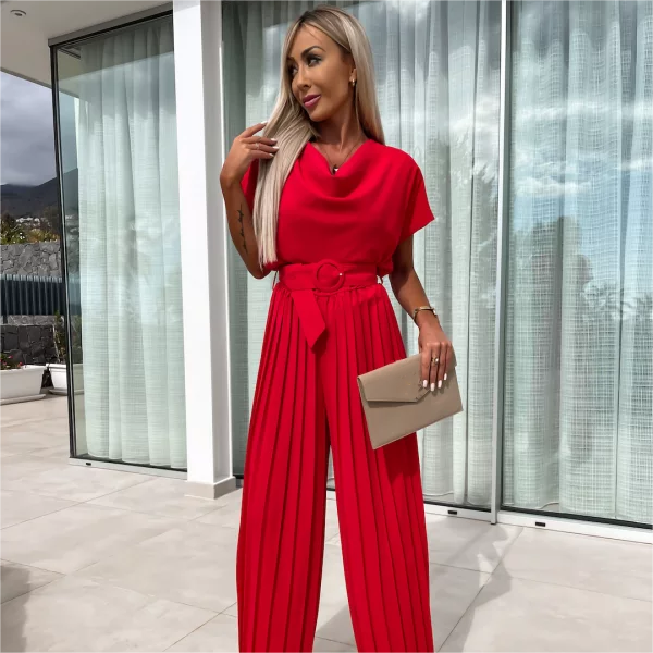 🔥51% Rabatt🔥Unifarbener Jumpsuit mit hoher Taille und gefaltetem Bein