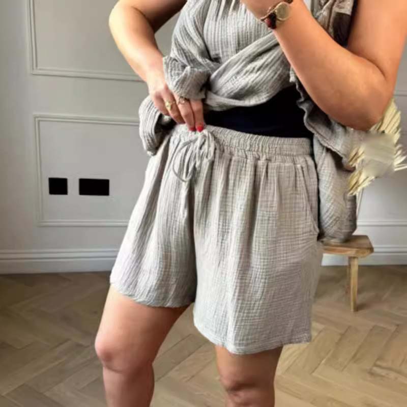 Damen-Set aus Shorts und Top mit Rüschen aus Käsetuch