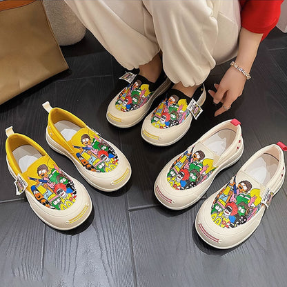 Dicke Sohlen Schlupf Graffiti Leinwand Freizeitschuhe