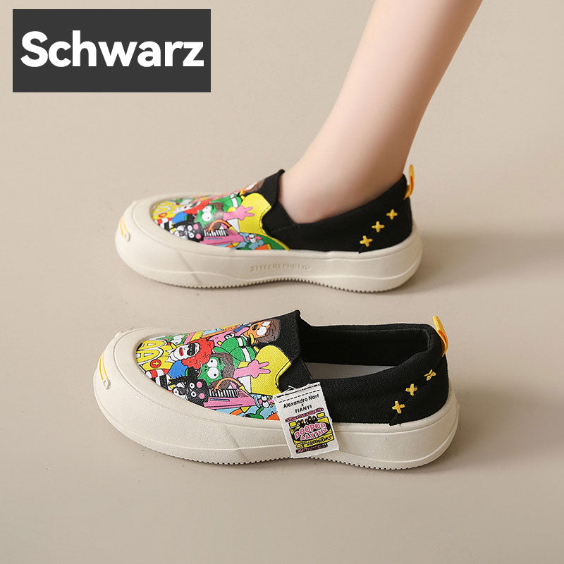 Dicke Sohlen Schlupf Graffiti Leinwand Freizeitschuhe