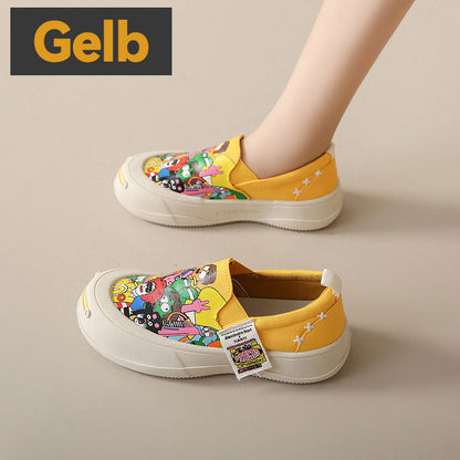 Dicke Sohlen Schlupf Graffiti Leinwand Freizeitschuhe