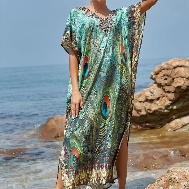 Strandkaftan mit Federprint für Frauen