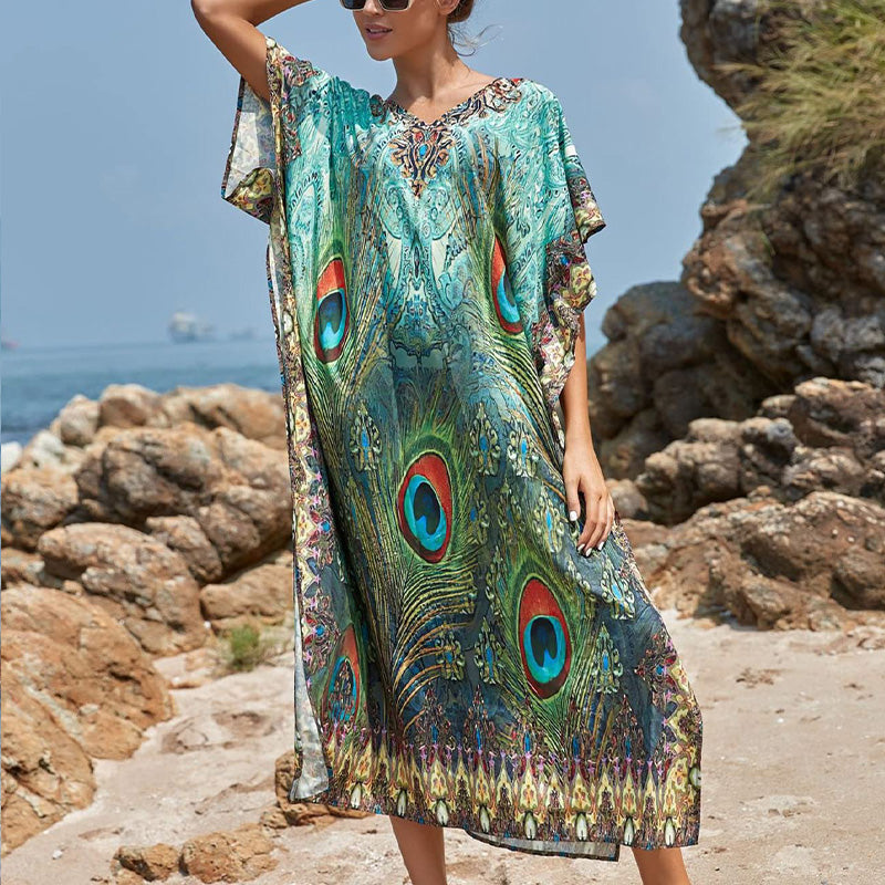 Strandkaftan mit Federprint für Frauen