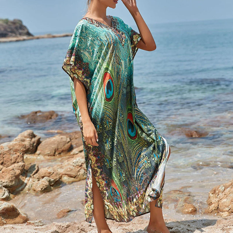 Strandkaftan mit Federprint für Frauen