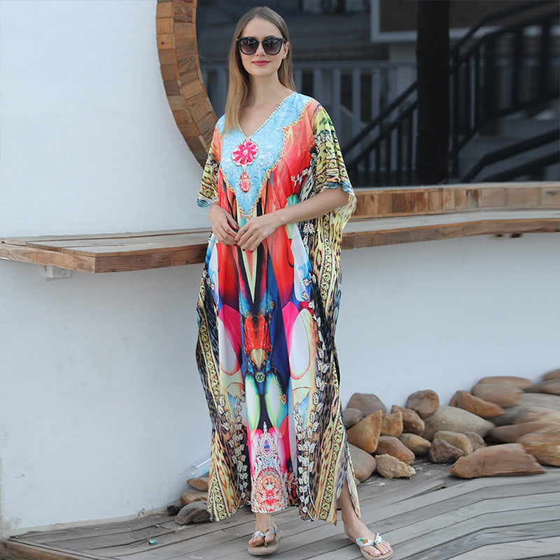 Strandkaftan mit Federprint für Frauen