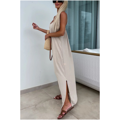 49%Rabatte🔥 Verkauf🔥Locker sitzendes Maxikleid mit Spaghettiträgern und Seitenschlitz