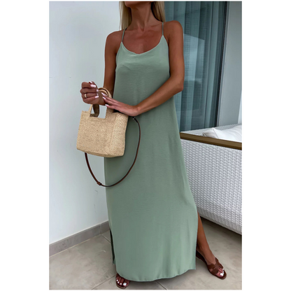 49%Rabatte🔥 Verkauf🔥Locker sitzendes Maxikleid mit Spaghettiträgern und Seitenschlitz