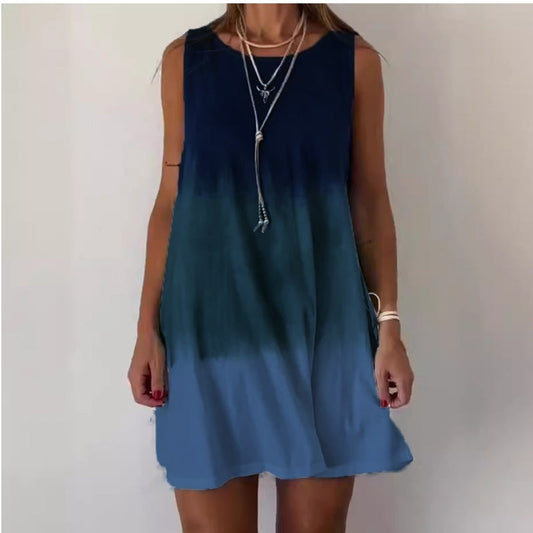 Ärmelloses Kleid mit Rundhalsausschnitt und Farbverlaufsdruck