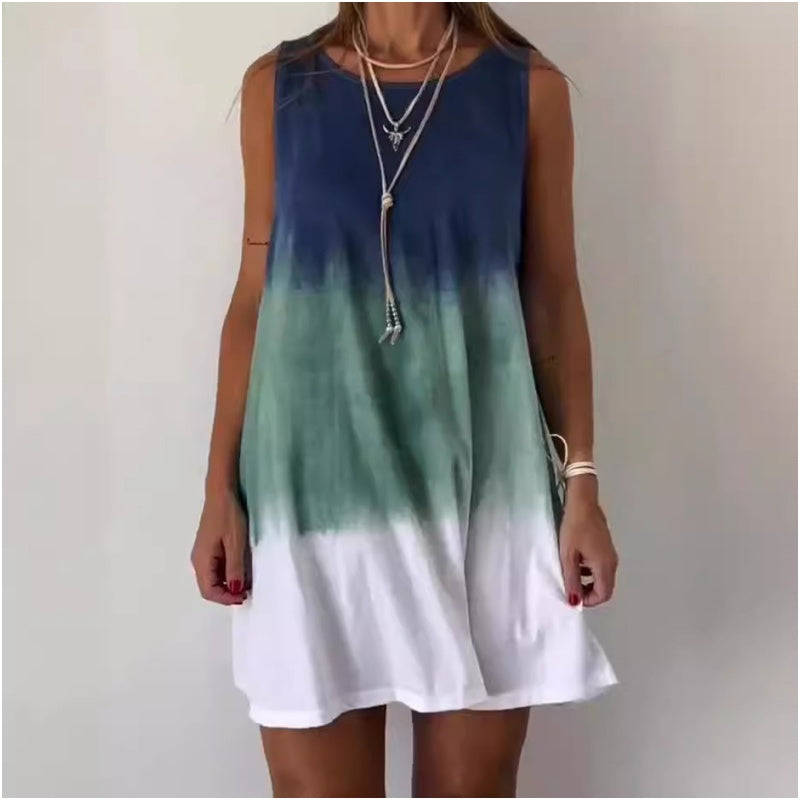Ärmelloses Kleid mit Rundhalsausschnitt und Farbverlaufsdruck
