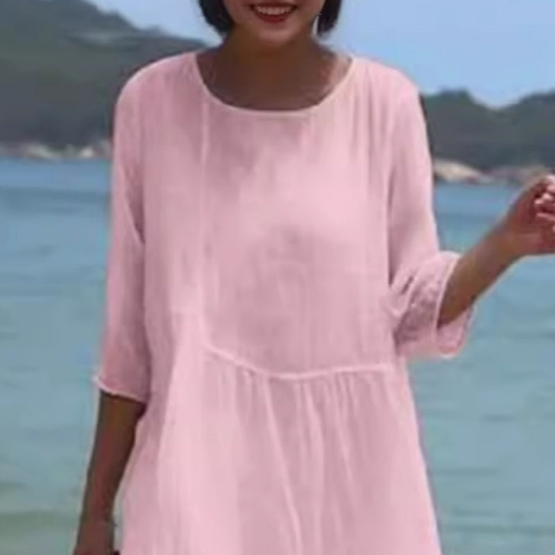 Langes Kleid aus Baumwolle und Leinen für Frauen
