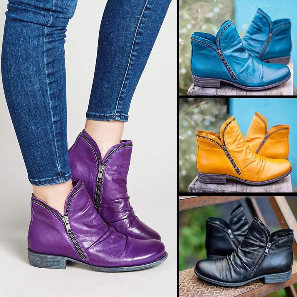 Schicker bequemer Damenstiefel mit seitlichem Reißverschluss aus PU-Leder