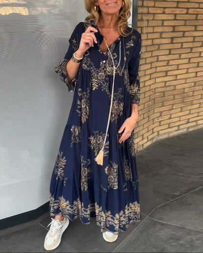 🔥Heißer Verkauf 49% RABATT🔥Locker sitzendes Vintage-Kleid mit V-Ausschnitt