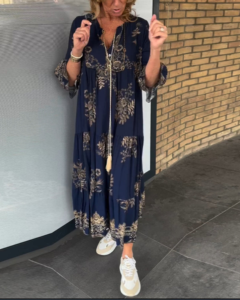 🔥Heißer Verkauf 49% RABATT🔥Locker sitzendes Vintage-Kleid mit V-Ausschnitt
