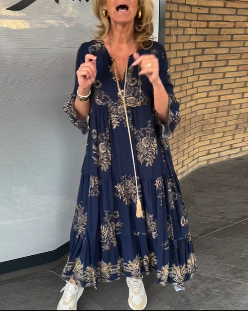 🔥Heißer Verkauf 49% RABATT🔥Locker sitzendes Vintage-Kleid mit V-Ausschnitt