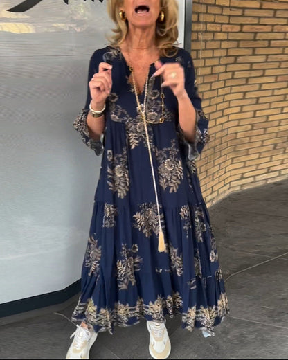 🔥Heißer Verkauf 49% RABATT🔥Locker sitzendes Vintage-Kleid mit V-Ausschnitt