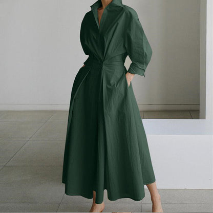 Einfarbiges Hemdkleid mit Revers aus Baumwolle für Damen