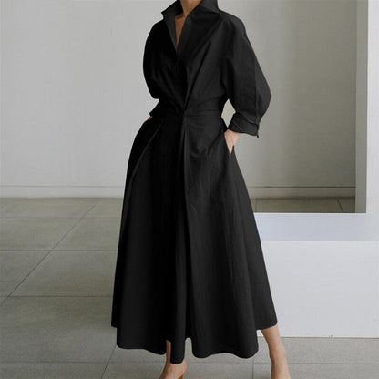 Einfarbiges Hemdkleid mit Revers aus Baumwolle für Damen