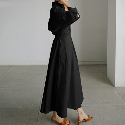 Einfarbiges Hemdkleid mit Revers aus Baumwolle für Damen