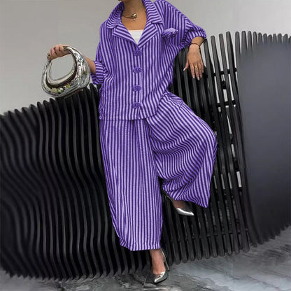 2-teiliges Set mit Jacke mit gestreiftem Revers und Hose mit weitem Bein