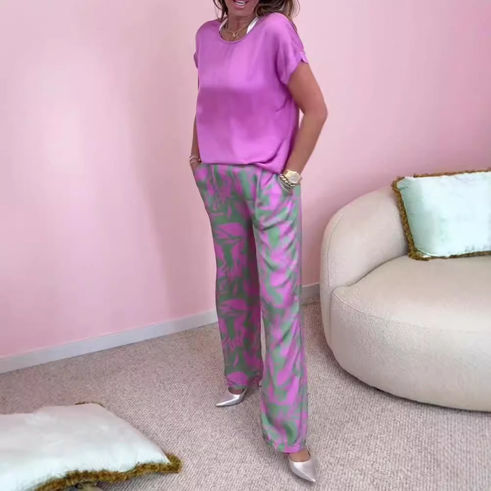 🔥Sommerschlussverkauf🔥2-teiliges Set aus Oberteil und bedruckter Hose mit weitem Bein
