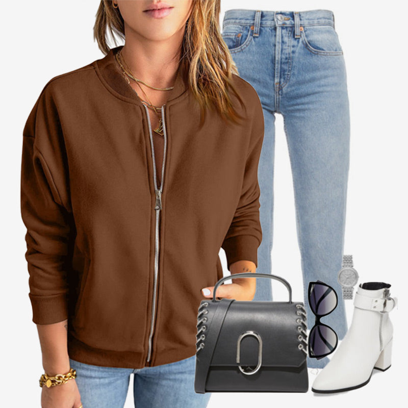 Lässige Jacke mit Reißverschluss für Frauen