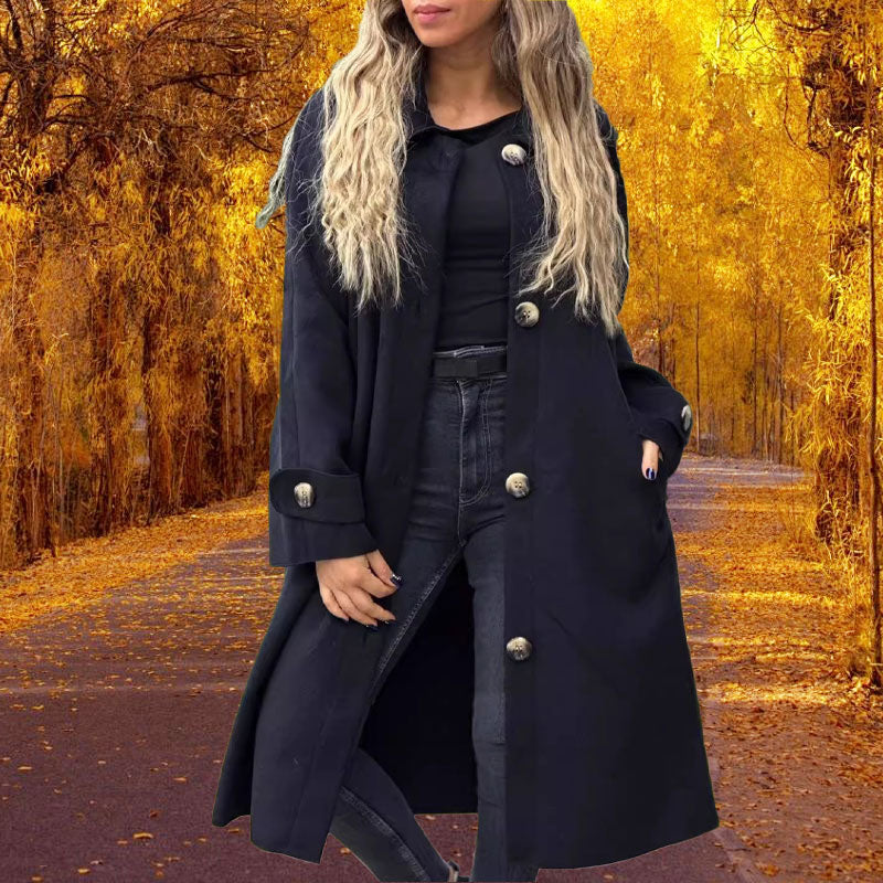 Langes, unifarbenes Knopfkleid für Frauen