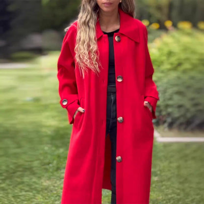 Langes, unifarbenes Knopfkleid für Frauen