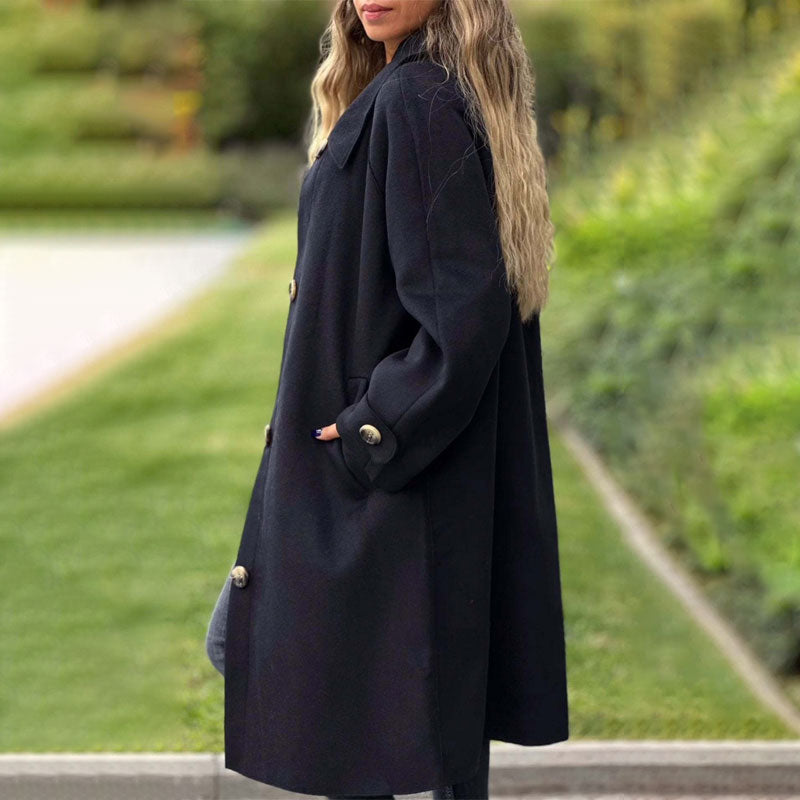 Langes, unifarbenes Knopfkleid für Frauen