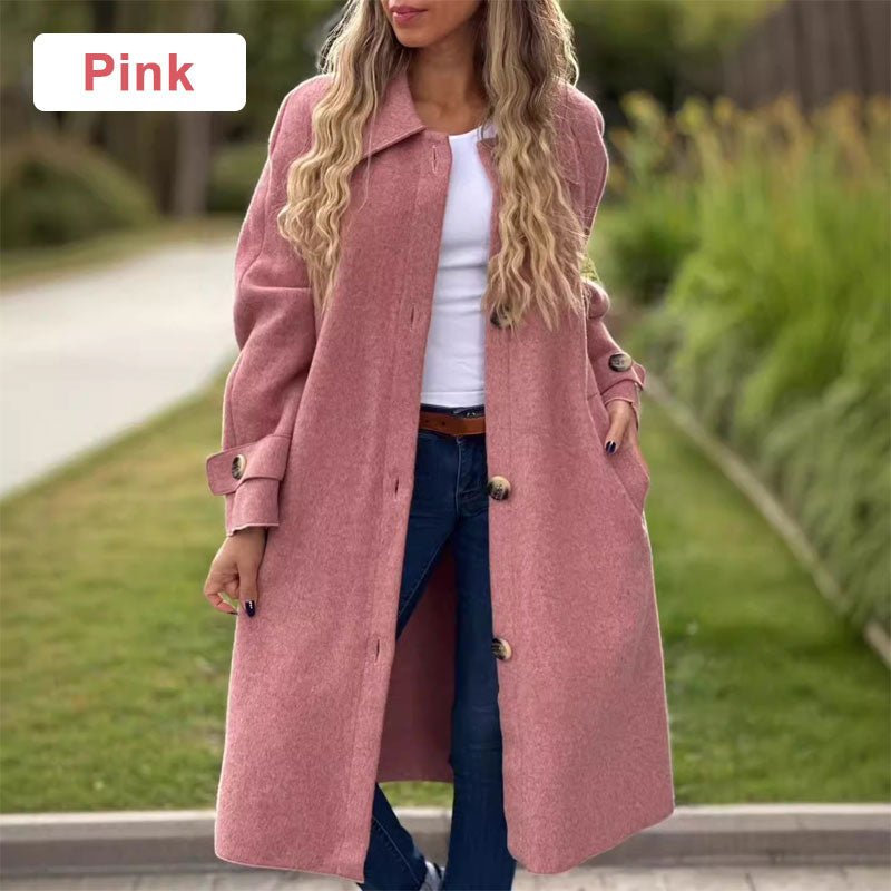 Langes, unifarbenes Knopfkleid für Frauen