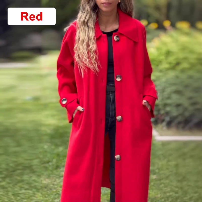 Langes, unifarbenes Knopfkleid für Frauen