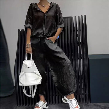 Zweiteiliges Set aus lässigem Oberteil und Hose für Damen