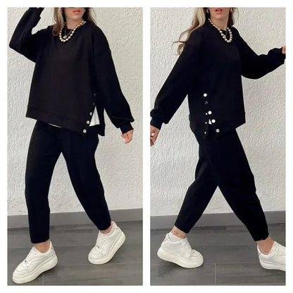 54%Rabatt🔥 Trendy einfarbiges zweiteiliges Set aus Oberteil und Hose für Damen