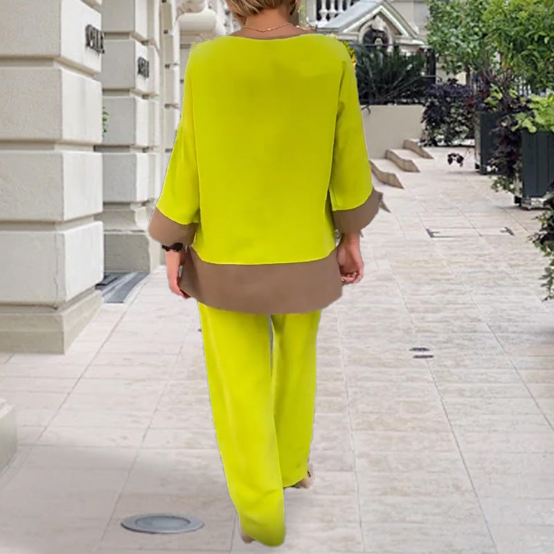 49%Rabatt🔥 Elegantes, langärmliges Hosenset mit Rundhalsausschnitt und geradem Bein