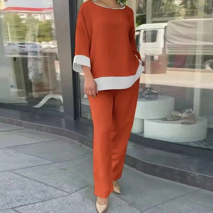 49%Rabatt🔥 Elegantes, langärmliges Hosenset mit Rundhalsausschnitt und geradem Bein