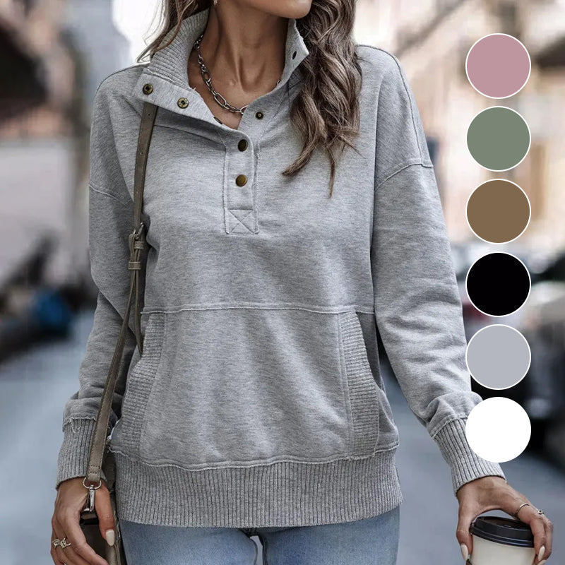 Lässiges Sweatshirt mit Stehkragen und Druckknöpfen für Damen
