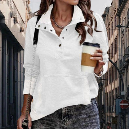 Lässiges Sweatshirt mit Stehkragen und Druckknöpfen für Damen