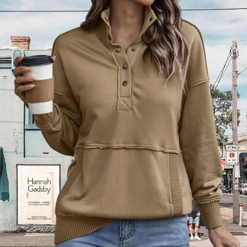 Lässiges Sweatshirt mit Stehkragen und Druckknöpfen für Damen