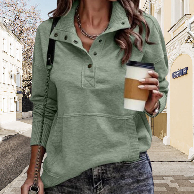 Lässiges Sweatshirt mit Stehkragen und Druckknöpfen für Damen